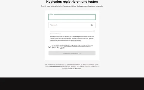 Anmeldung: nur E-Mail, keine Zahlungsdaten