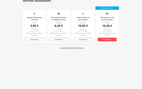 Versionen S, M, L, XL im Konto